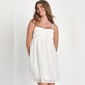 LULUS Essential Sweetness White Swiss Dot Babydoll Mini Dress Cottagecore